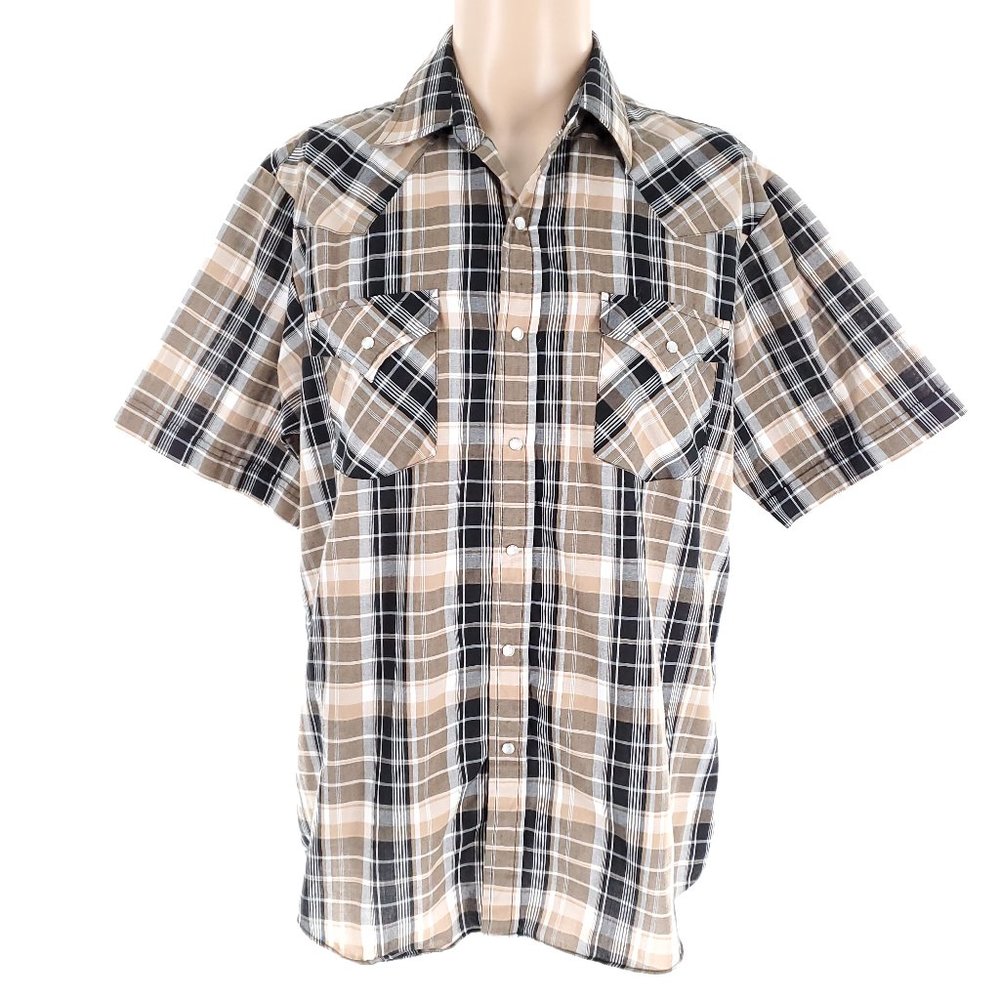 Ely Cattleman Men Pearl Snap Button Shirt Western Short Sleeves Check Size L